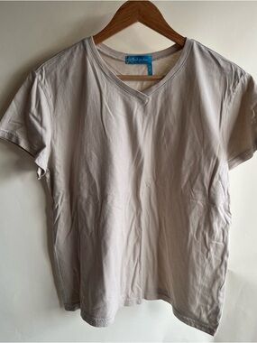 Fresh Produce V Neck Tee Tshirt Beige Tan Sz Lg Women’s 100% Cotton EUC
